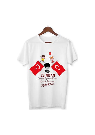 Alpşan Ticaret 23 Nisan Çocuk Bayramı Baskılı Çocuk Tişört 23 Nisan T-shirt 48 Beyaz