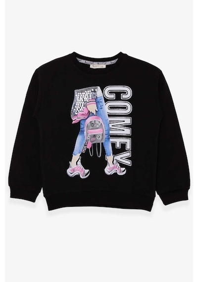 Kız Çocuk Sweatshirt Pullu Baskılı Siyah (9-14 Yaş) Kız Çocuk Sweatshirt Pullu Baskılı Siyah (9-14 Yaş)