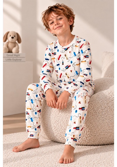 Free Beka Araba Desenli Bisiklet Yaka %100 Pamuklu İnterlok Kumaş Erkek Çocuk Uzun Kollu Pijama Takımı Çok Renkli Free Beka Araba Desenli Bisiklet Yaka %100 Pamuklu İnterlok Kumaş Erkek Çocuk Uzun Kollu Pijama Takımı Çok Renkli