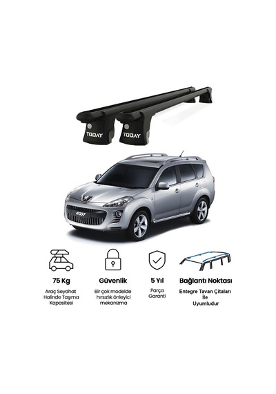 Trio-ı Peugeot 4007 2007-2012 Uyumlu Siyah Kilitli Ara Atkı 135cm Port Bagaj Tavan Barı