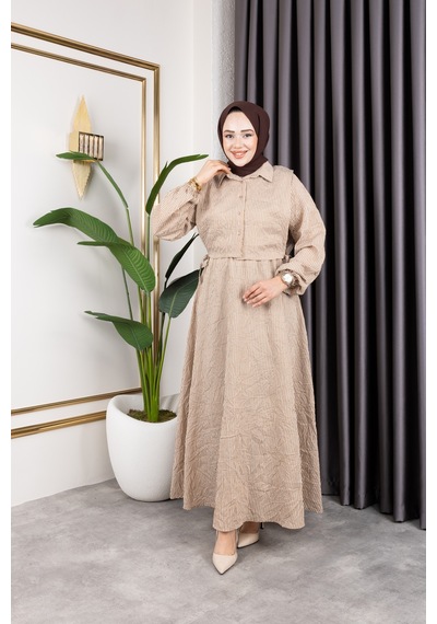 Hira Life Fashion Kadın Vizon Tesettür Giyim Gömlek Detaylı Çizgili Viskon Kıraş Elbise Ikili Takım Vizon Vizon Hira Life Fashion Kadın Vizon Tesettür Giyim Gömlek Detaylı Çizgili Viskon Kıraş Elbise Ikili Takım Vizon Vizon