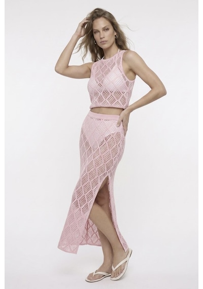 Neden Tekstil Dantel Görünümlü Ajurlu Beachwear Crop Top Ve Yırtmaçlı Uzun Etek Triko Takım - Açık Pembe Neden Tekstil Dantel Görünümlü Ajurlu Beachwear Crop Top Ve Yırtmaçlı Uzun Etek Triko Takım - Açık Pembe