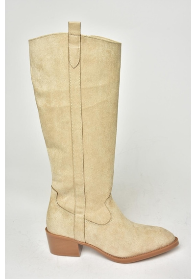 Fox Shoes T480142802 Ten Süet Alçak Topuklu Kadın Çizme Ten