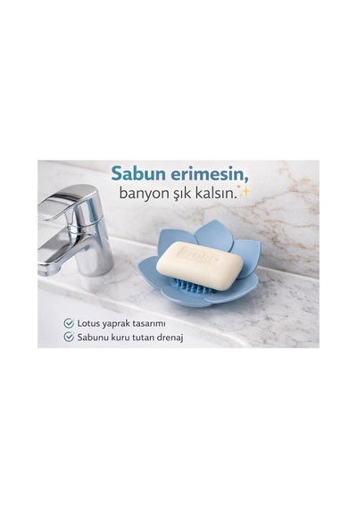 Buççin Online Mağaza Silikon Su Giderli Lotus Şekilli Sabun Ve Sünger Tutacağı Şık Dekoratif Katı Sabunluk Silikon Mavi Çok Renkli