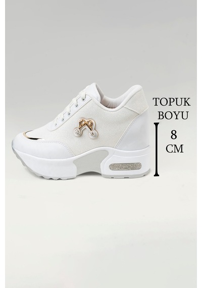 Tw Tonny White Paris - 1502 Gizli Topuklu 7cm Taş Detaylı Kadın Spor Ayakkabı Beyaz