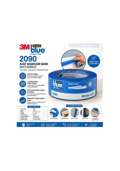 3m 2090 Scotchblue Mavi Maskeleme Bandı 48mm X 54,80m Profesyonel Boya Bandı Bant Marketim