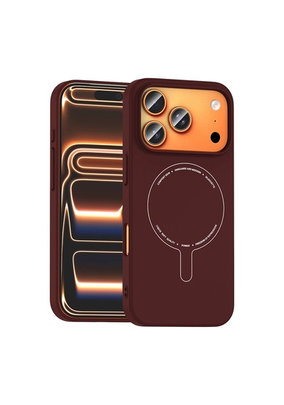 Apple iPhone Uyumlu  Uyumlu 18 Pro Max Kılıf M-safe Şarj Özellikli Kamera Korumalı Zore Elio Sert Pc Kapak Bordo
