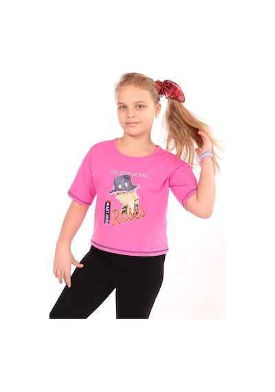 Toontoy Kids Toontoy Kız Çocuk Baskılı Bisiklet Yaka Kısa Kollu Tişört Bej