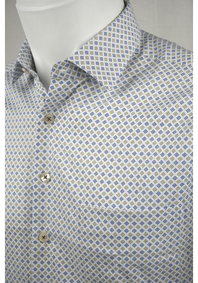 Elitpark Green Point Pattern Pamuklu Cepli Klasik Fit Premium Erkek Gömlek Yeşil Koyu Mavi Nokta Desen
