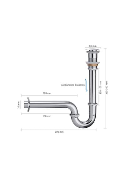 Fause Pop-up Basmalı Paslanmaz Çelik Metal Lavabo Sifonu Ksf101 Krom