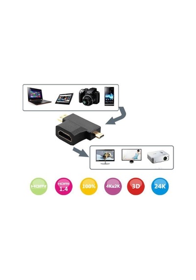 Mini Hdmı Micro Hdmı Ve Hdmı Çevirici Dönüştürücü Adaptör 3 In 1