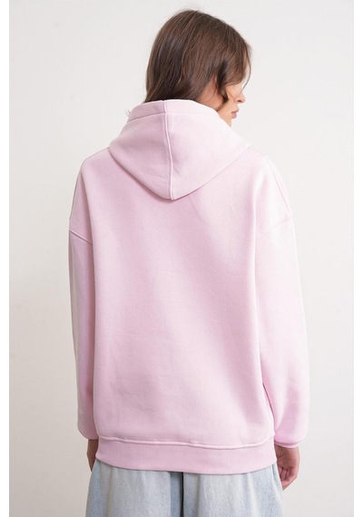 Mixray 2022 Unisex 3iplik Basic Polarlı Kapüşonlu Sweatshirt Hoodie Pembe