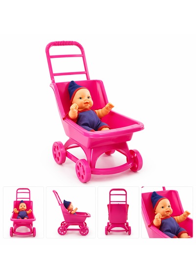 Mini Pembe Oyuncak Bebek Arabası Bebek Dahil 30 Cm 002