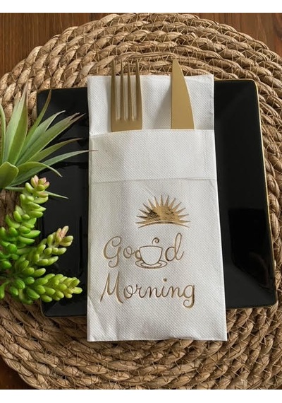 Gold Beyaz Cepli Good Morning Peçete 12 Adet 40x40