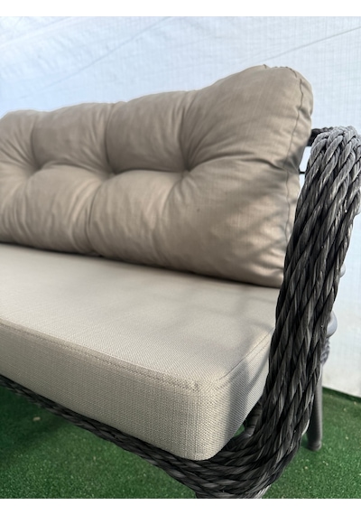 Tu Tienda Kartepe 2 1 1 Sehpa 60 90 Rattan Bahçe Balkon Takimi,antrasit Rattan/gri Kumaş Gri