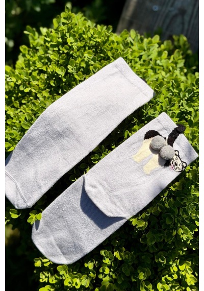 Lousocks Unisex Gri Dilini Çıkaran Köpek Desenli Ponpon Soket Çorap