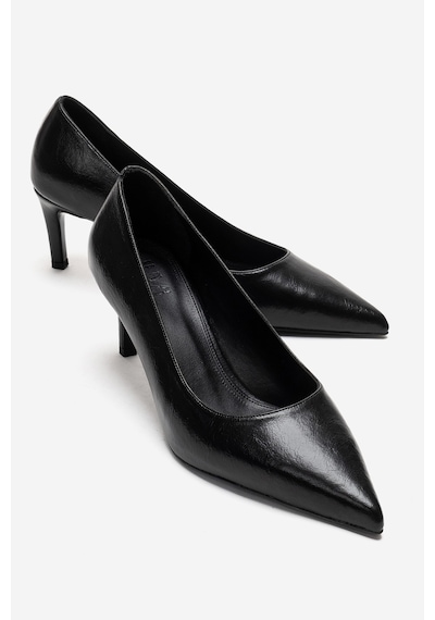 Luvishoes Velmıra Siyah Cilt Kadın Topuklu Ayakkabı
