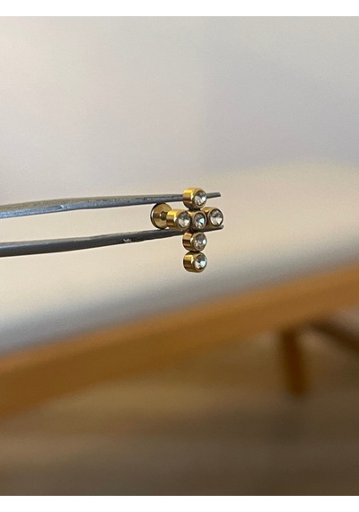 316 L Cerrahi Çelik 6 Taşlı Haç Modeli Dudak Kıkırdak Helix Tragus Piercingi Altın