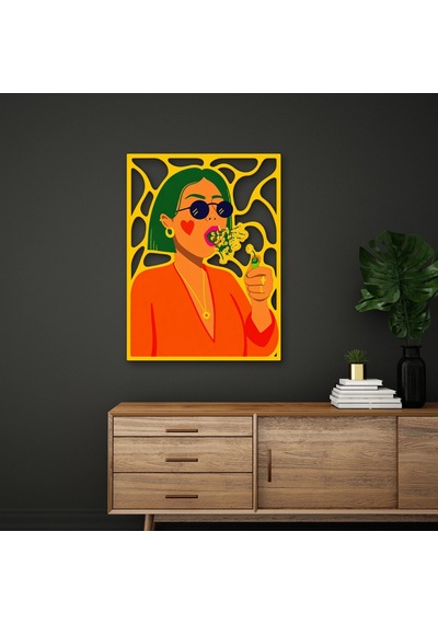 Çiçek Üfleyen Yeşil Saçlı Kadın - Metal Tablo - Dec0385 48 X 65 Cm Çok Renkli