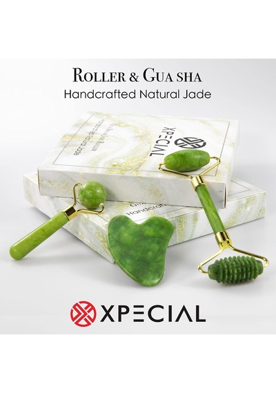Tr Gua Sha & Jade Roller 3'ü 1 Arada, Yüz Silindiri, Guasha Yüz Masajı Cilt Bakım Alet Seti, Kırışıklıkları V