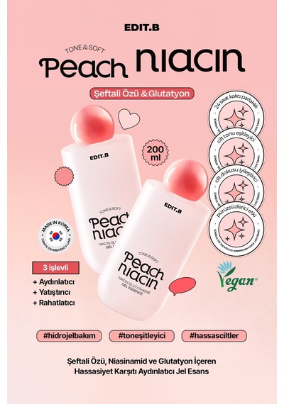 Edıtb Niasinamid ve Glutatyon İçeren Aydınlatıcı Jel Esans EDIT.B PeachNiacin Glutathione 200 ML