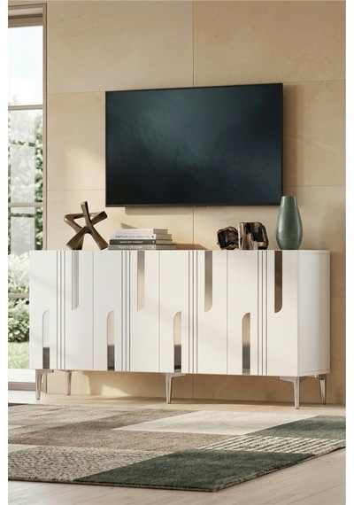 Ka1831bs Nota Konsol Ve Tv Sehpası Beyaz-sılver 180cm Beyaz - Gümüş