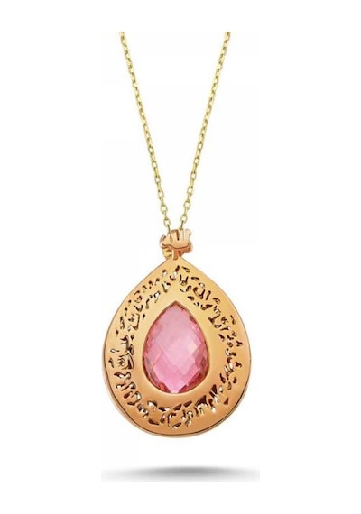 Sembolgold Altın Tesir Kolye Pembe Kuvars Taşlı