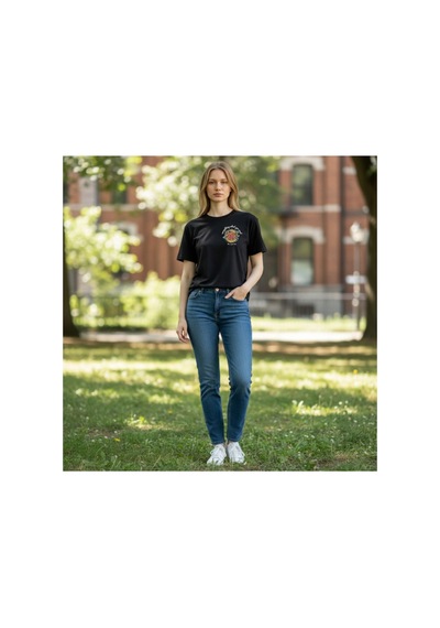 Urbantrendstore Unisex Gül Desen Baskılı Oversize Fit Rahat Geniş Salaş T-shirt Günlük Tişört Siyah
