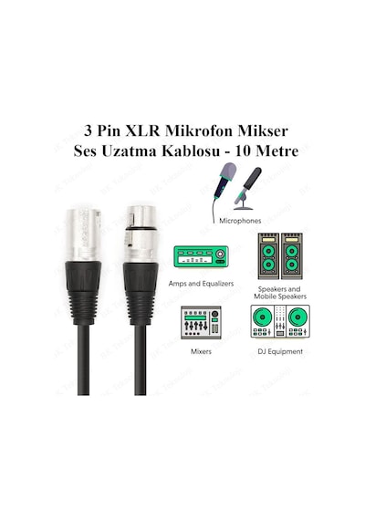 10 Metre Xlr 3 Pin Erkek - Dişi Dengeli Mikrofon Mikser Ses Kablo