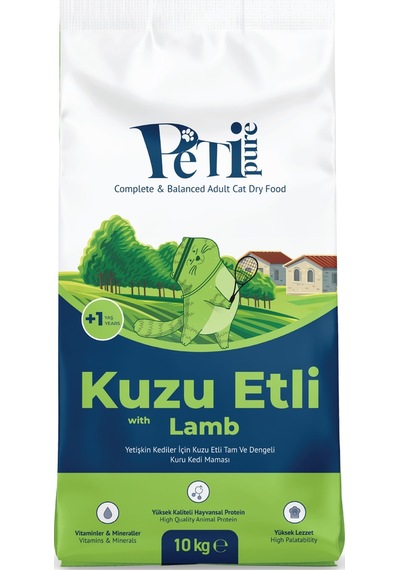 Petipure Kuzu Etli Kuru Yetişkin Kedi Maması Besleyici Vitamin İlaveli Tam Ve Dengeli Mama 10 KG