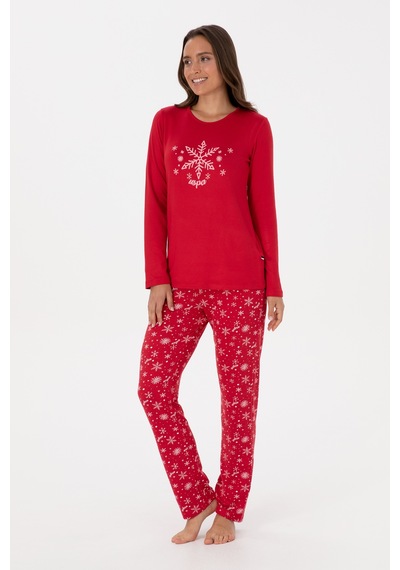 U.S. Polo Assn. Kadın Kırmızı Yılbaşı Temalı Pijama Takımı 50318862-VR030