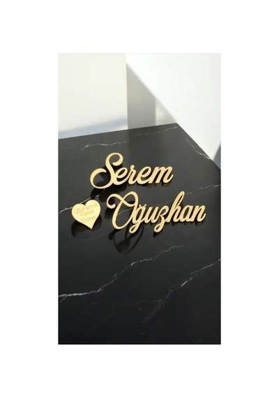 Gold Pleksi İsimlik 2 Adet İsim 1 Adet Kalpli Damat Kahvesi Diğer
