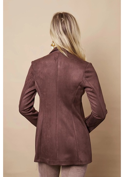 Kadın Hafif Likralı Süet Kumaş Cep Detaylı Düğmeli Şık Blazer Hafif Uzun Ceket-kahve Kahve Kadın Hafif Likralı Süet Kumaş Cep Detaylı Düğmeli Şık Blazer Hafif Uzun Ceket-kahve Kahve