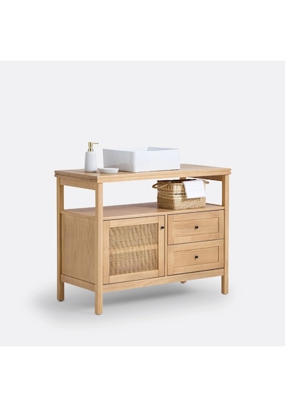 Altea Rattan Detaylı Mini Masif Ahşap Büfe Ceviz