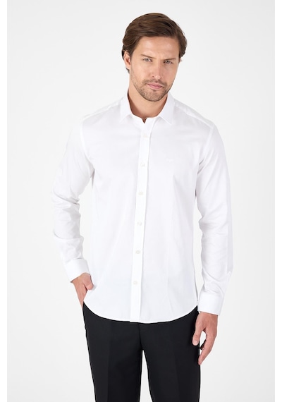 İmza Beyaz Sert Yaka Düz Classic %100 Pamuk Slim Fit Gömlek 1004250324 Beyaz