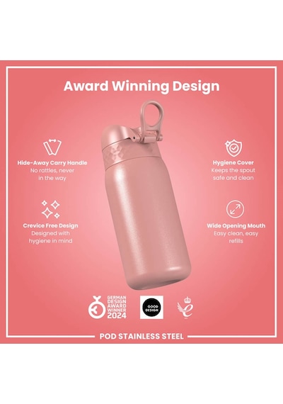 Ion8 - Paslanmaz Çelik Çocuk Suluk - Gül Kurusu - 400 Ml - Sızdırmaz Pembe
