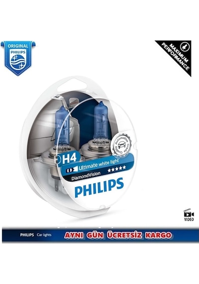 Philips H4 Diamond Vision Tam Beyaz Işık Ampul 12342
