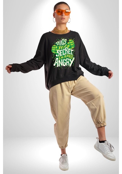 Bu Benim Sırrım Her Zaman Kızgınım Unisex Siyah Sweatshirt Siyah
