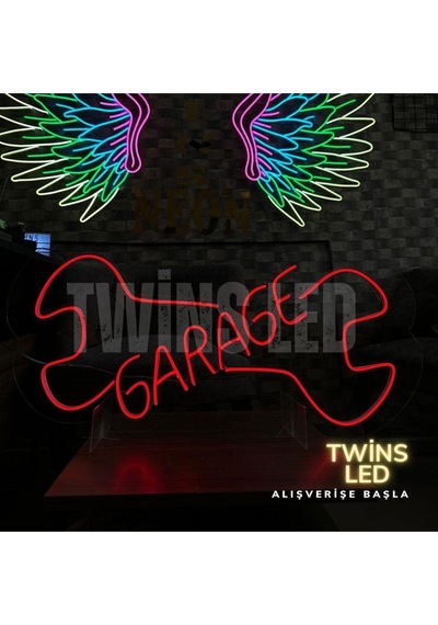 Garage Yazılı Ve Şekilli Neon Tabela Kırmızı
