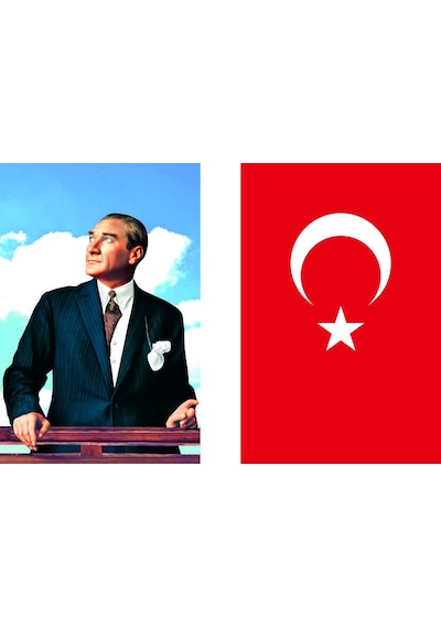 Renkli Atatürk Resmi ve Türk Bayrağı 2x3m
