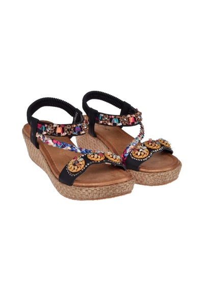 Guja Taşlı Dolgu Taban Kadın Sandalet Gj-153-2 Siyah Siyah
