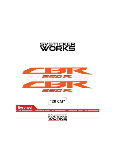 Honda Cbr 250r Sticker Uyumlu Yazı Yüksek Kalite Özel Kesim Folyo 2'li Set Turuncu