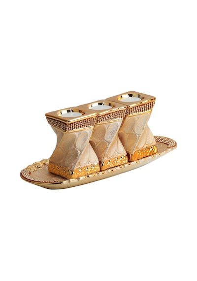 Lüks Porselen 3lü Tealight Mumluk Şamdan Biblo Heykel Hediyelik Dekoratif Ürün Masa Süsü Ev Hediye 5
