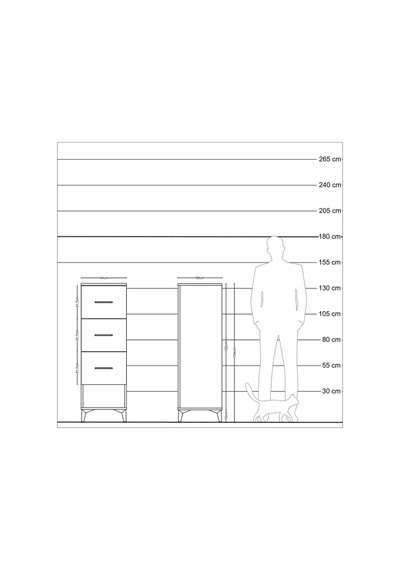 Kronos Dolap 3 Çekmeceli 44x59x134 Antrasit-çam Antrasit