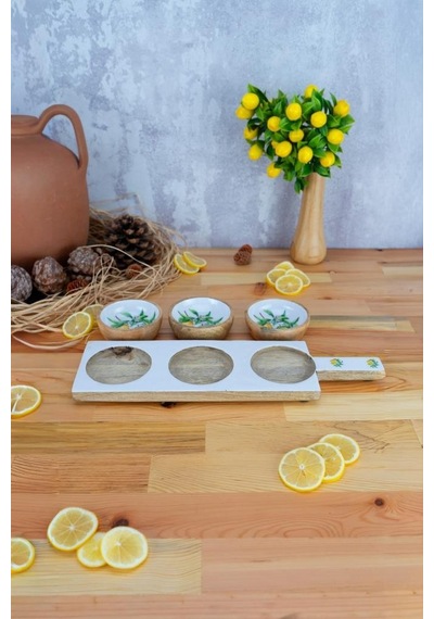 Bambum Kangura - Mango Ağacı 4 Parça Çerezlik Sunumluk Limon Desen Ahşap