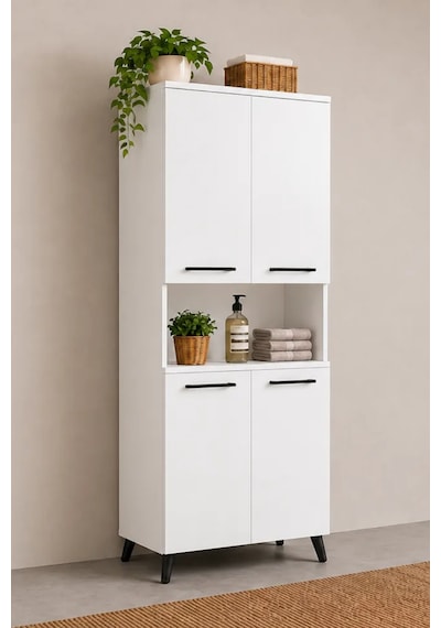 Reyo Enda Home Listra 4 Kapaklı Çok Amaçlı Dolap 170,8 Cm, Raflı, Ayaklı Depolama Dolabı - Beyaz Reyo Enda Home Listra 4 Kapaklı Çok Amaçlı Dolap 170,8 Cm, Raflı, Ayaklı Depolama Dolabı - Beyaz