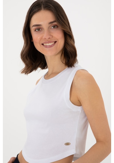 U.S. Polo Assn. Kadın Beyaz Kolsuz Bisiklet Yaka Crop Basic Tişört 50305695-VR013