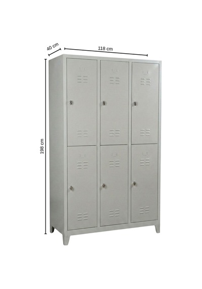 Standart 6 Gözlü Soyunma Dolabı 118x40x198 Gri