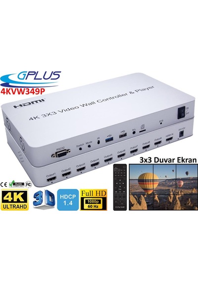 Gplus 4KVW349P 3x3 Video Wall Controller 4K Ultra HD HDMI Duvar Ekran Denetleyici