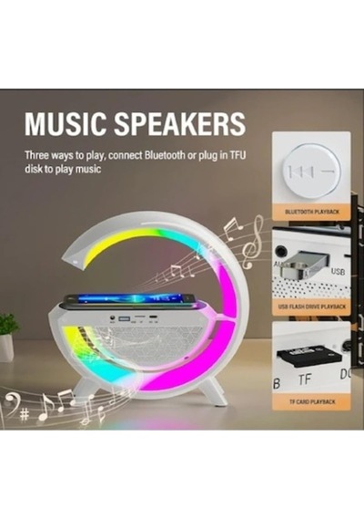 Led Wıreless Şarj Özellikli Radyolu Masa Lambası Kablosuz Gece Lambası Bluetooth Hoparlör Beyaz